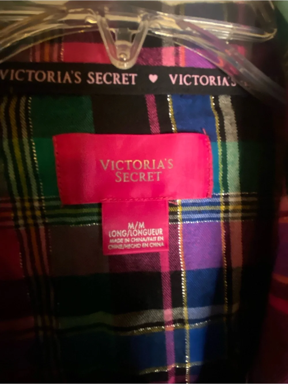 Victoria's Secret Plaid Button-Up PJ Jacket in Vibrant Pink, Green & Blue